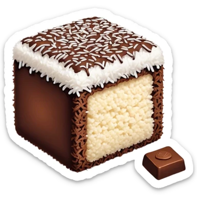 cinematic-realistic-lamingtons-dessert-emoji,-depicted-as-soft-sponge-squares-coated-in-chocolate-on all 4 sides with coconut sprinkled on all side-rendered-with-mouth‚watering-detail-and-vibrant-lighting sticker