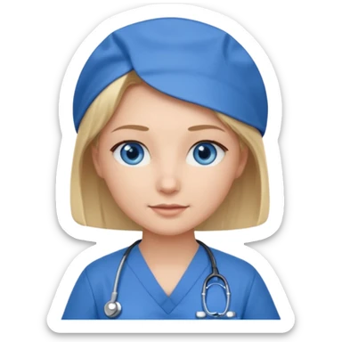 Nurse blue eyes short blond blue scrubs sticker