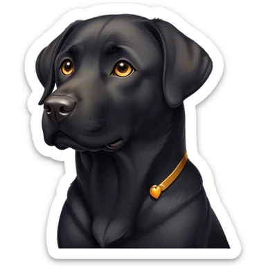 Cinematic Noble Black Labrador Portrait Emoji, Poised and regal, with a robust, muscular build and a sleek, shiny pure black Fur, deep-set soulful brown eyes, Simplified yet sharp and sophisticated features, highly detailed, glowing with a soft, dignified glow, high shine, intelligent and gentle, stylized with an air of confidence, focused and attentive, soft glowing outline, capturing the essence of a watchful and loving companion, so majestic it feels as though it could bound out of the screen with effortless authority! sticker