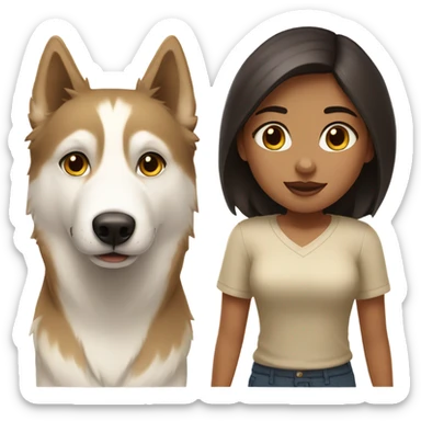 A girl Dark brown  hair next to a light dorée  Husky sticker