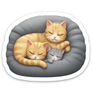 two cute cats are sleeping. one smaller one is golden. and the second one is gray sticker