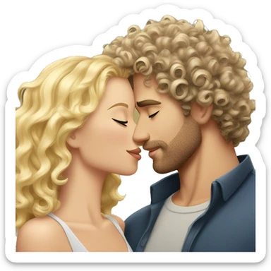 curly wavy hair hunk white man with scruff kissing pretty blonde woman sticker