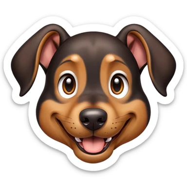 cinematic-comical-doberman puppy-portrait-emoji,-head-tilted-dramatically-with-an-exaggeratedly-amused-expression,-featuring-a-vibrant-black and tan-fur-with-a-lively-sheen,-wide,-expressive-brown-eyes-filled-with-playful-disbelief sticker