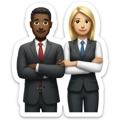 two buisness man and a buissness women arms folded happy sticker