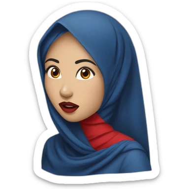 Malay women wearing blue indigo hijab with red lipstick with shocked face sticker