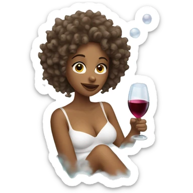 White Woman with curly hair drinking wine in a bubble bath sticker