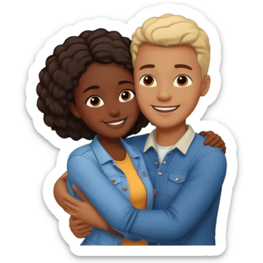 dark skin girlfriend hugs light skin boyfriend sticker
