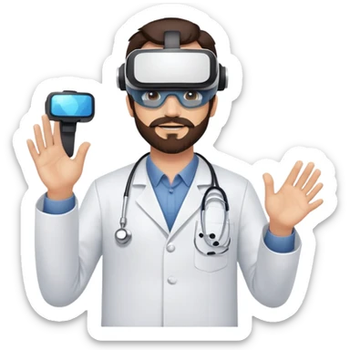man doctor with dark brown hair and beard wearing virtual reality headset sticker