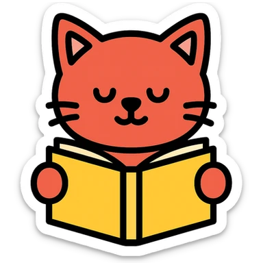red cat reading a book sticker