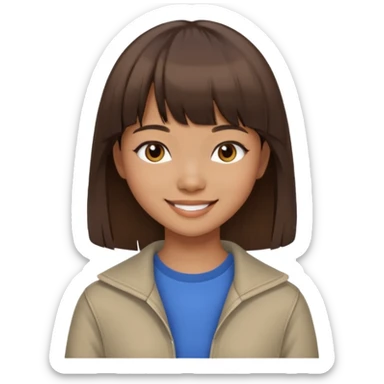 Brown-skinned Asian girl with straight brown hair and bangs  sticker