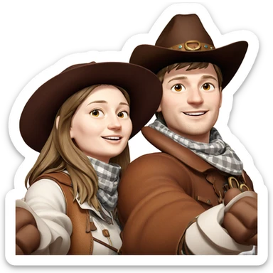 smiling cowboy couple portrait sticker