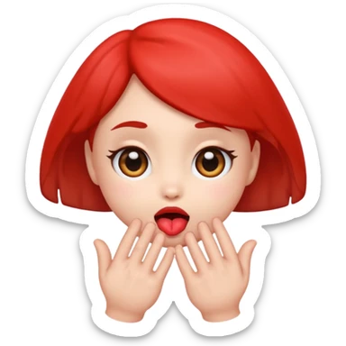 emoji with big anime like eyes like puppy eyes, puckered lips, red cheeks, Little excited clasp with their hands up by their cheeks sticker