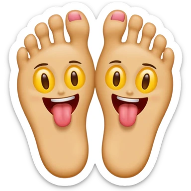 Make an emoji with freaky expression, longue out, bare feet up sticker