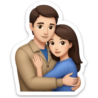 brunette couple hugging sticker