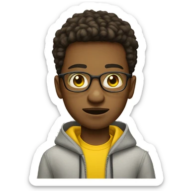teen boy with short goatee, buss cut, big eyes, glasses and big nose with yellow hoodie sticker