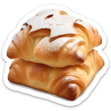 Square shaped almond croissant with powdered sugar on top sticker