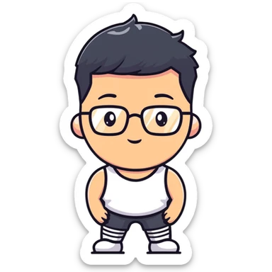 muscular tall Korean man with glasses and short hair sticker
