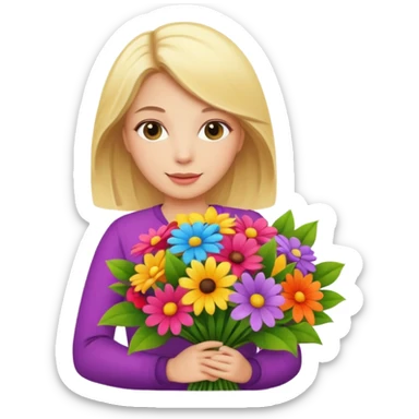 blonde woman with big bouquet of flowers sticker