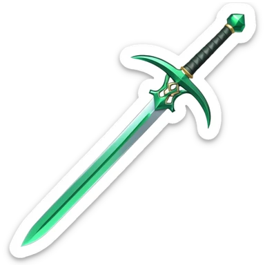 Double-edged arched sword with green color sticker
