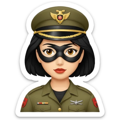 woman soldier with black hair and wearing mask sticker