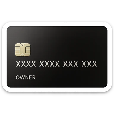 Add the name 'OWNER' and show the card number as XXXX XXXX XXXX XXXX, keeping the style shiny, modern, and minimal, with no background. The style should be shiny, modern, and minimal. sticker