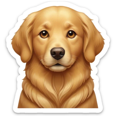 Cinematic Noble Golden Retriever Portrait Emoji, Poised and regal, with a strong, athletic build and a glossy, well-groomed golden coat, deep-set soulful brown eyes, Simplified yet sharp and sophisticated features, highly detailed, glowing with a soft, dignified glow, high shine, intelligent and friendly, stylized with an air of warmth, focused and attentive, soft glowing outline, capturing the essence of a watchful and confident companion, so majestic it feels as though it could bound out of the screen with effortless authority! sticker