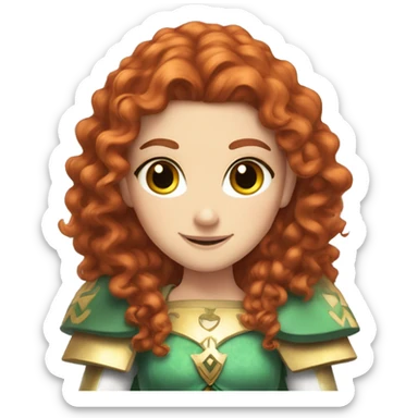 a white girl with long red curly hair and freckles, cosplaying Princess Zelda posing and smiling sticker
