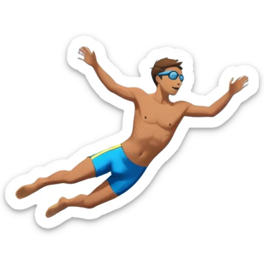 A diver mid-air, plunging from a high cliff into the sparkling ocean below. The background features rugged cliffs, clear blue water, and a bright sky, emphasizing the excitement and danger of the sport with a sense of freedom and adventure. sticker