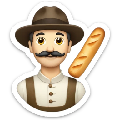 Frencman with french moustache, baguette and wine sticker