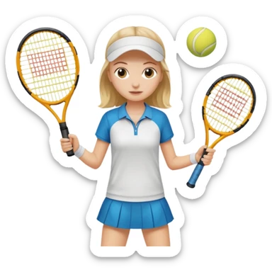 white young girl with one racket playing tennis sticker