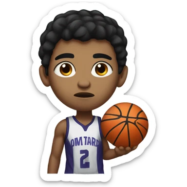 Boy with a basketball serious, black hair, black eyes sticker
