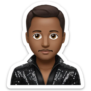 Johnny Gill from New Edition with dark brown hair, black sequin outfit sticker