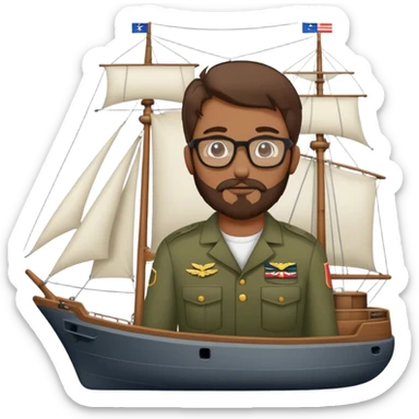Person with brow hair beard and glasses sailing a military ship sticker