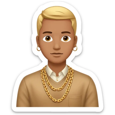 entrepreneur with gold chain, relaxed confident expression, minimal luxury feel sticker