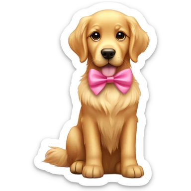 Cute golden retriever with a cute pink bow sticker