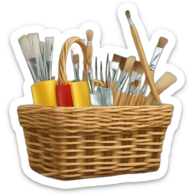 picnic basket with paintbrushes inside sticker