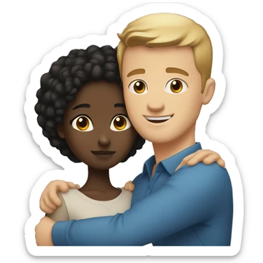 black girl with short hair and white guy with blue eyes hugging sticker