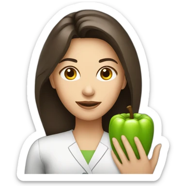 brunette female nutritionist with food sticker