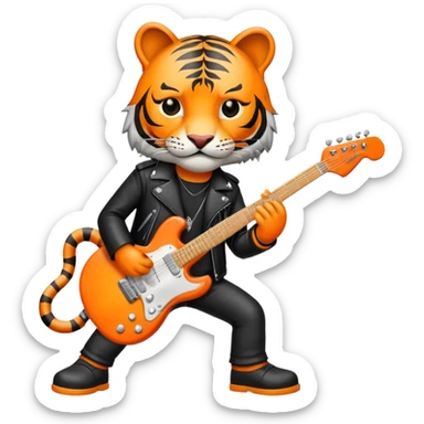 Rock star tiger with electric guitar and leather jacket sticker