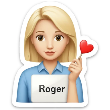 Blonde lady holding a I love Roger sign  sticker