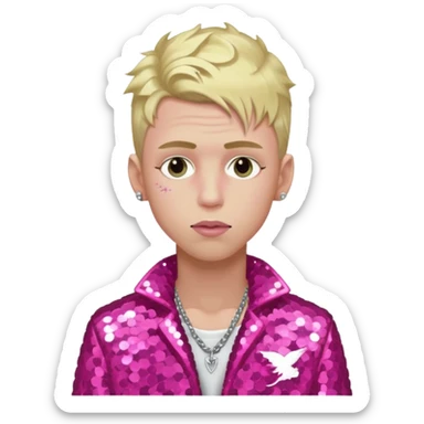 Machine Gun Kelly with blonde hair, dark pink sequin outfit sticker