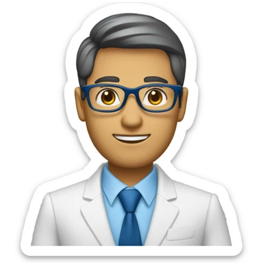 consultor empresarial con lentes y traje azul con un tono de piel claro y cabello un poco más corto y color cafe  sticker