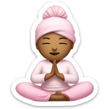 Chica haciendo yoga, con tés blanca y ropa rosa pastel y audífonos, en posición de meditación  sticker