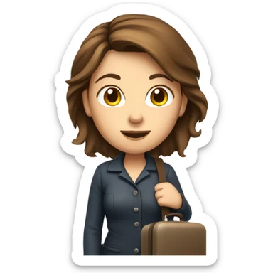 Lady with brown hair at Airport toilet with luggage sticker