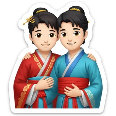 two guys hugging in hanfu sticker