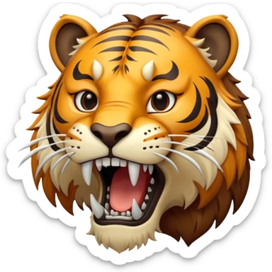 A stylized saber-toothed tiger, long curved white fangs, game-ready character. sticker