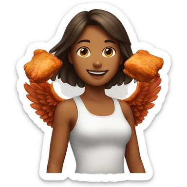 a girl flying with two bbq chicken wings on her back sticker