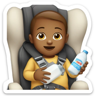 Baby in the car driving drinking milk while watching tv  sticker