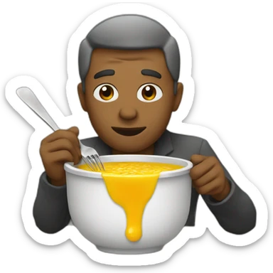 The leader is eating broth sticker