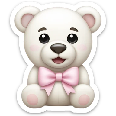White teddy bear with light pink bow on the ear sticker